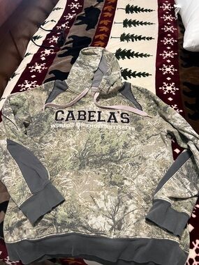 Cabela's Camouflage Pullover Hoodie with green Accents